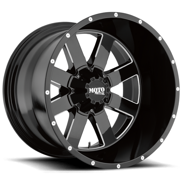 Moto Metal MO962 20x10 ET-24 5x127/139.7 78.10mm GLOSS BLACK MILLED (Load Rated 1224kg)