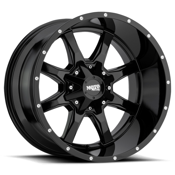 Moto Metal MO970 20x10 ET-24 5x127/139.7 78.10mm GLOSS BLACK W/ MILLED LIP (Load Rated 1134kg)