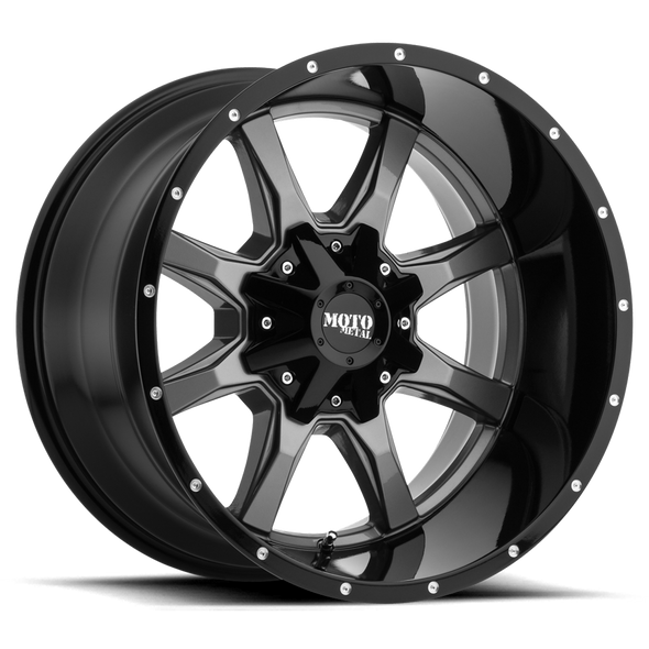 Moto Metal MO970 20x10 ET-24 8x165.1 125.10mm GLOSS GRAY CENTER W/ GLOSS BLACK LIP (Load Rated 1651kg)