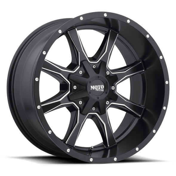 Moto Metal MO970 20x10 ET-24 5x139.7/150 110.10mm SEMI GLOSS BLACK MILLED (Load Rated 1134kg)