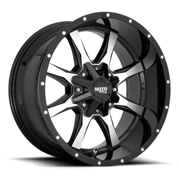 Moto Metal MO970 20x12 ET-44 6x135/139.7 106.10mm GLOSS BLACK W/ MACHINED FACE (Load Rated 1134kg)