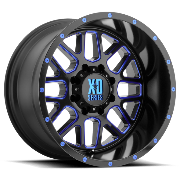 XD XD820 GRENADE 20x9 ET18 6x139.7 106.10mm SATIN BLACK MILLED W/ BLUE TINTED CLEAR COAT (Load Rated 1134kg)