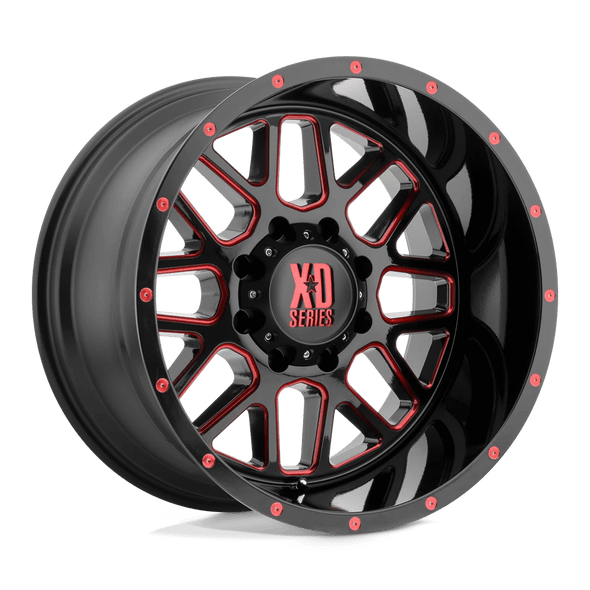 XD XD820 GRENADE 18x9 ET-12 5x127 78.10mm SATIN BLACK MILLED W/ RED TINTED CLEAR COAT (Load Rated 1134kg)