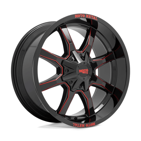 Moto Metal MO970 20x9 ET0 6x135/139.7 106.10mm GLOSS BLACK MILLED W/ RED TINT & MOTO METAL ON LIP (Load Rated 1134kg)