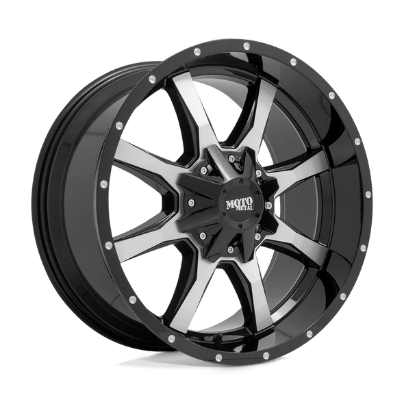 Moto Metal MO970 20x12 ET-44 8x180 124.20mm GLOSS BLACK W/ MACHINED FACE (Load Rated 1651kg)