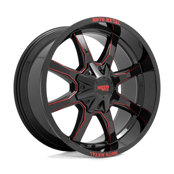 Moto Metal MO970 20x10 ET-18 5x127/140 78.10mm GLOSS BLACK MILLED W/ RED TINT & MOTO METAL ON LIP (Load Rated 1134kg)