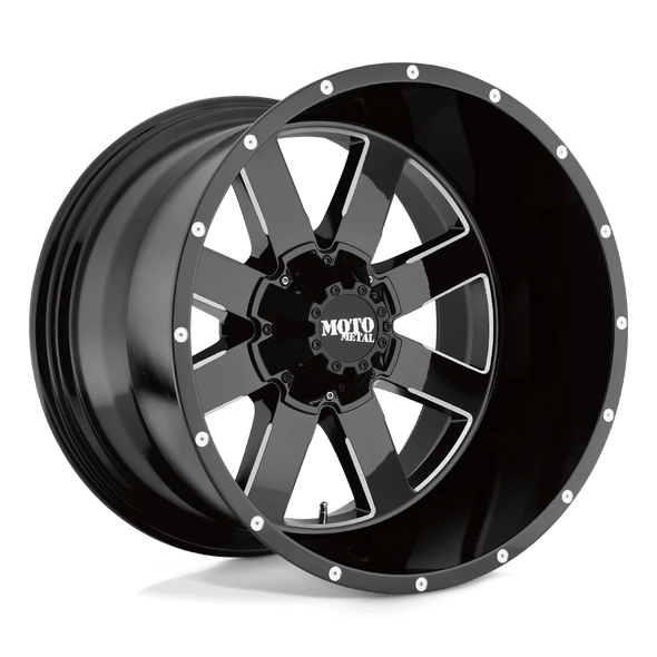 Moto Metal MO962 18x10 ET-24 8x180 124.20mm GLOSS BLACK MILLED (Load Rated 1651kg)