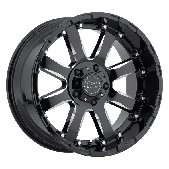 Black Rhino SIERRA 20x10 ET-12 5x139.7 78.10mm GLOSS BLACK W/ MILLED SPOKES (Load Rated 1020kg)