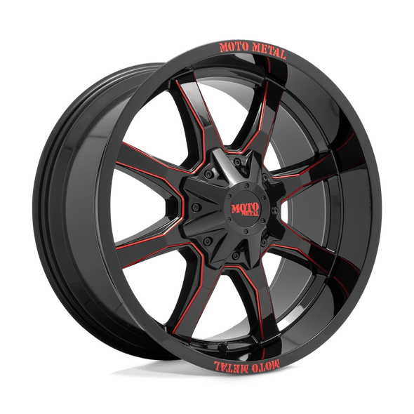 Moto Metal MO970 20x9 ET0 8x180 124.20mm GLOSS BLACK MILLED W/ RED TINT & MOTO METAL ON LIP (Load Rated 1651kg)