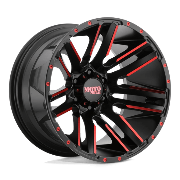 Moto Metal MO978 RAZOR 20x10 ET-24 6x140 106.10mm SATIN BLACK MACHINED W/ RED CLEAR COAT (Load Rated 1134kg)