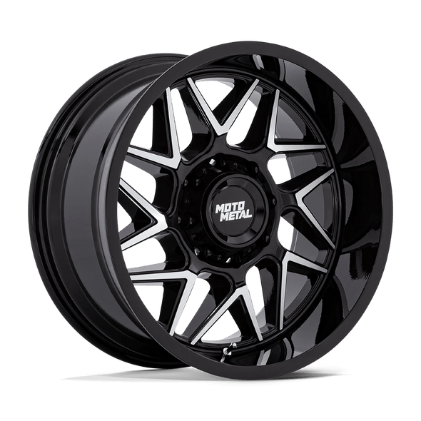 Moto Metal MO812 TURBINE 20x9 ET20 8x180 124.20mm GLOSS BLACK W/ MACHINED FACE (Load Rated 1678kg)