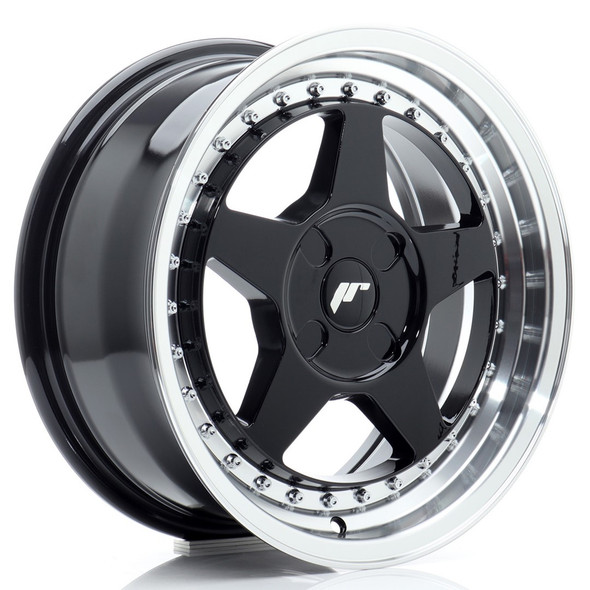 JR Wheels JR6 16x7 ET20-35 4H CUSTOM PCD 67.1mm Gloss Black w/Machined Lip