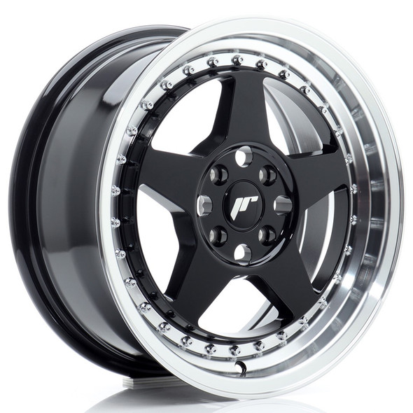 JR Wheels JR6 16x7 ET35 4x100 67.1mm Gloss Black w/Machined Lip