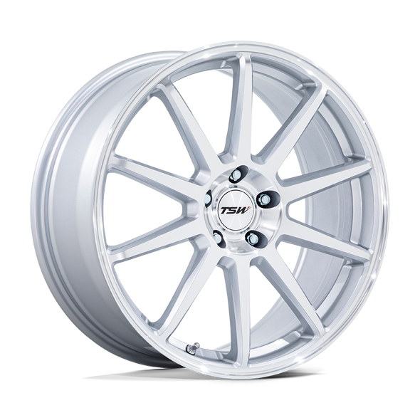 TSW TW004 CANARD 19x9.5 ET40 5x112 66.56mm GLOSS SILVER W/ MACHINED FACE (Load Rated 624kg)