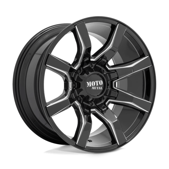 Moto Metal MO804 SPIDER 20x9 ET18 6x120/139.7 78.10mm GLOSS BLACK MILLED (Load Rated 1134kg)