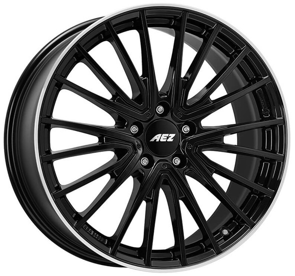 AEZ Berlin black 18x7.5 ET49 5x112 Black / Polished Lip (Load Rated 740kg) (ABEF8BL49E)