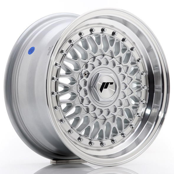 JR Wheels JR9 15x7 ET20 CUSTOM PCD 74.1mm Silver w/ Machined Lip+Silver Rivets