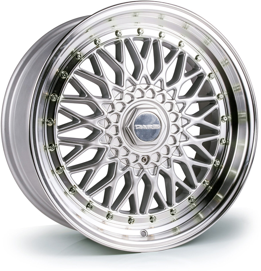 Dare DRRS 15 inch 4x100 / 4x114.3 Silver Polished / Chrome Rivets www.srbpower.com