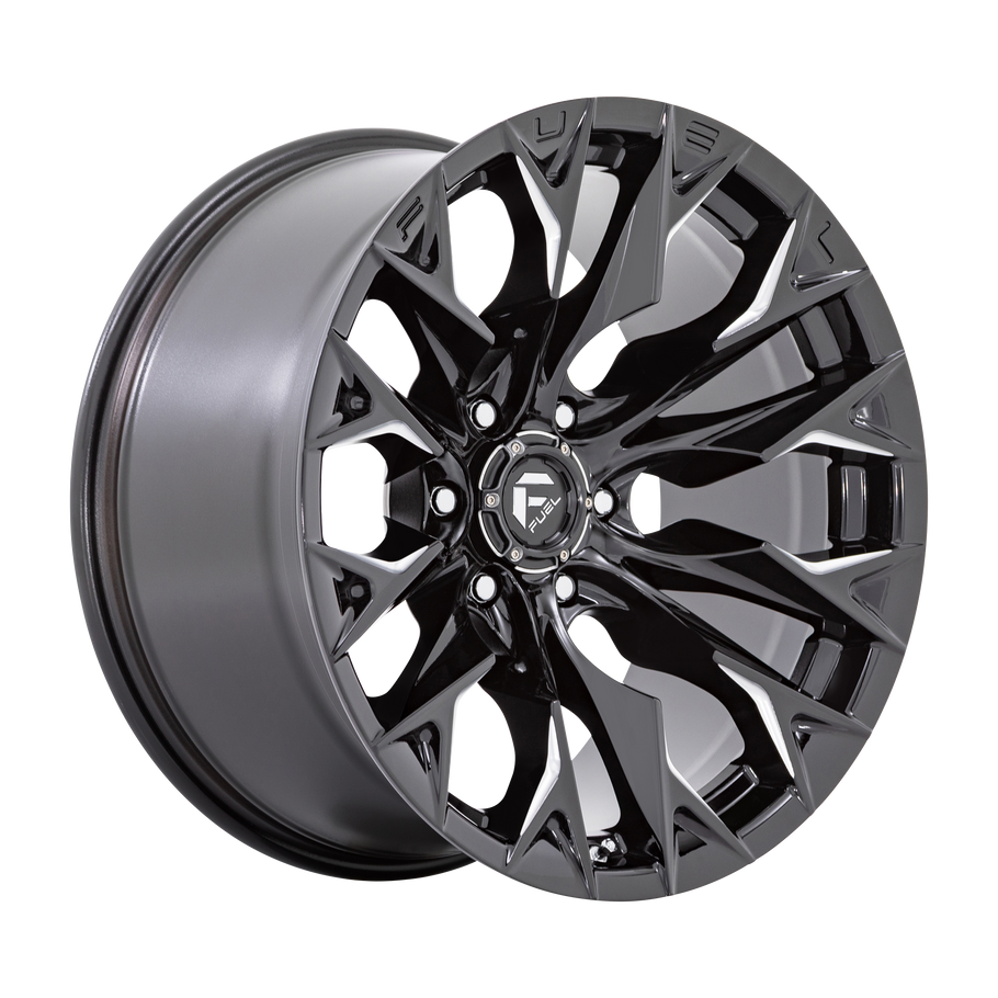 Fuel D803 FLAME 22x12 ET-44 5x139.7 78.10mm GLOSS BLACK MILLED (Load Rated 1134kg)