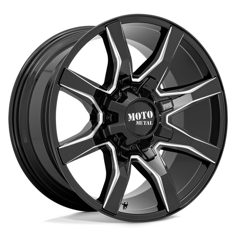 Moto Metal MO804 SPIDER 20x10 ET12 5x127/139.7 78.10mm GLOSS BLACK MILLED (Load Rated 1134kg)