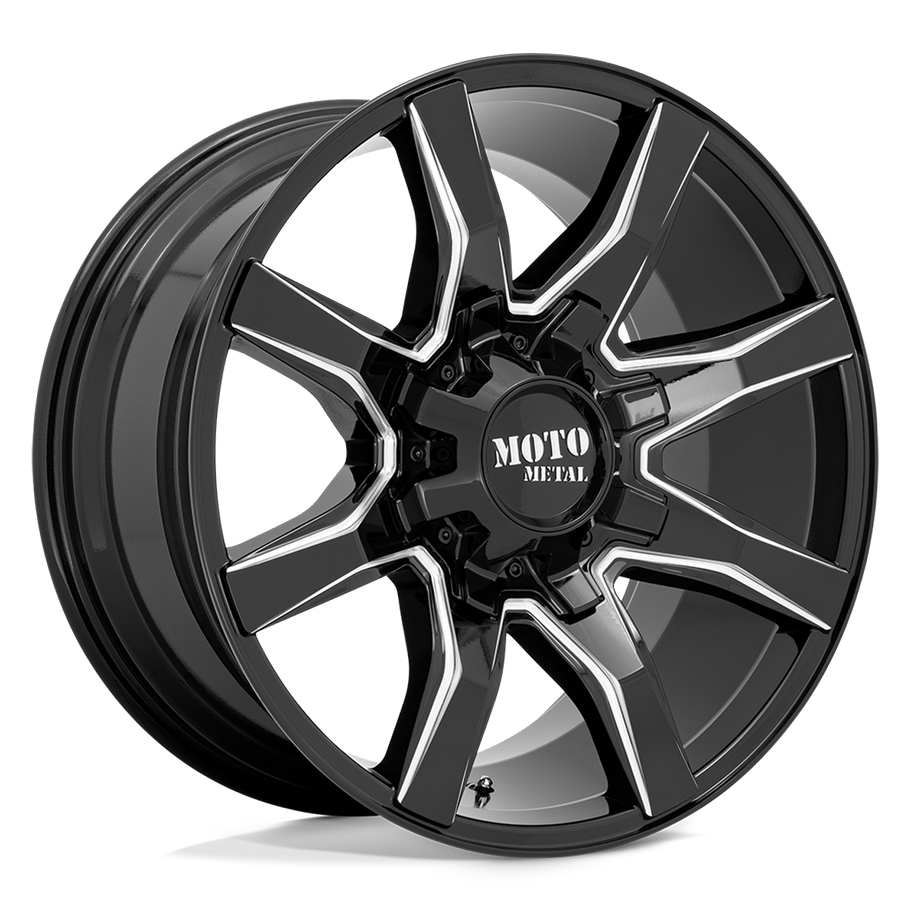 Moto Metal MO804 SPIDER 20x10 ET12 8x165.1 125.10mm GLOSS BLACK MILLED (Load Rated 1678kg)