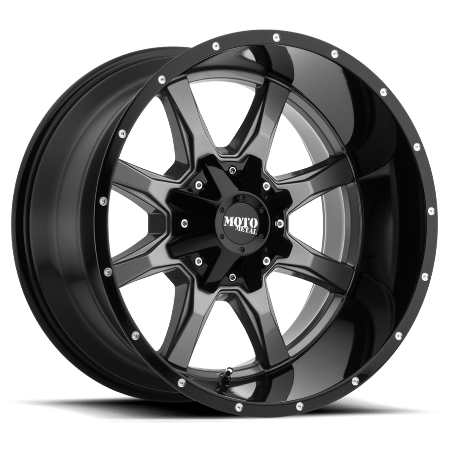 Moto Metal MO970 20x10 ET-24 5x139.7/150 110.10mm GLOSS GRAY CENTER W/ GLOSS BLACK LIP (Load Rated 1134kg)