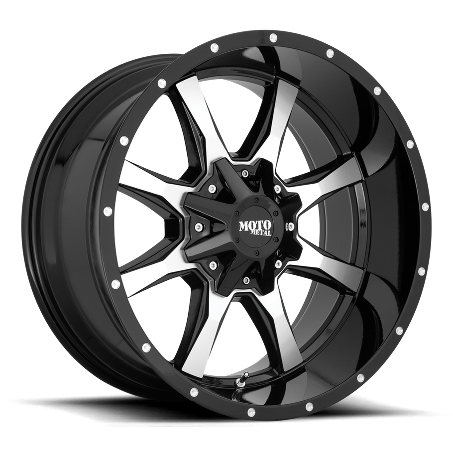 Moto Metal MO970 20x12 ET-44 6x135/139.7 106.10mm GLOSS BLACK W/ MACHINED FACE (Load Rated 1134kg)