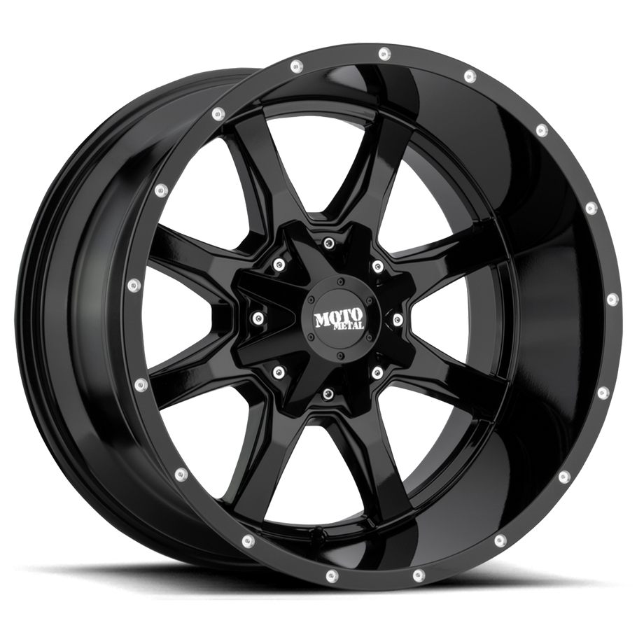 Moto Metal MO970 20x9 ET18 6x135/139.7 106.10mm GLOSS BLACK W/ MILLED LIP (Load Rated 1134kg)