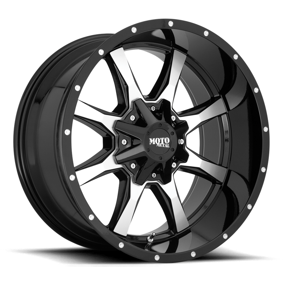 Moto Metal MO970 17x8 ET0 8x165.1 125.10mm GLOSS BLACK W/ MACHINED FACE (Load Rated 1651kg)