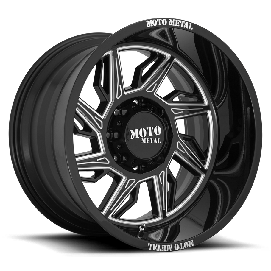 Moto Metal MO997 HURRICANE 22x12 ET-44 8x165.1 125.10mm GLOSS BLACK MILLED - LEFT DIRECTIONAL (Load Rated 1651kg)