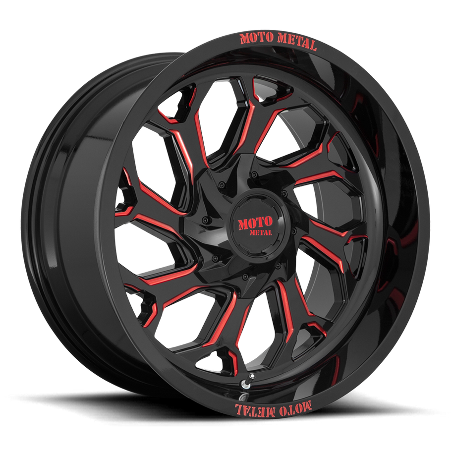 Moto Metal MO999 22x12 ET-44 6x135/139.7 106.10mm GLOSS BLACK MILLED W/ RED TINT (Load Rated 1134kg)