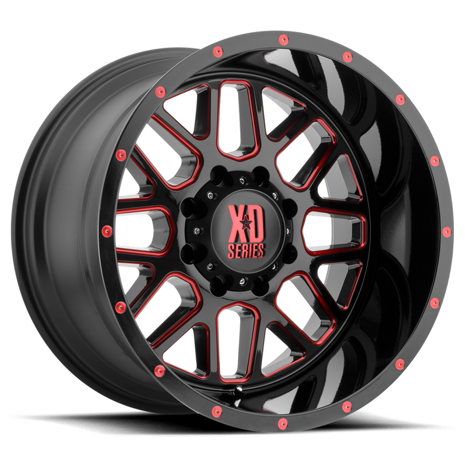 XD XD820 GRENADE 20x9 ET0 6x139.7 106.10mm SATIN BLACK MILLED W/ RED TINTED CLEAR COAT (Load Rated 1134kg)
