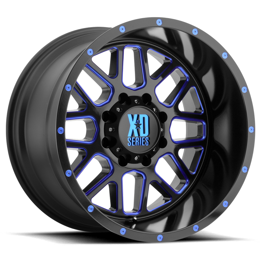 XD XD820 GRENADE 20x9 ET18 6x139.7 106.10mm SATIN BLACK MILLED W/ BLUE TINTED CLEAR COAT (Load Rated 1134kg)