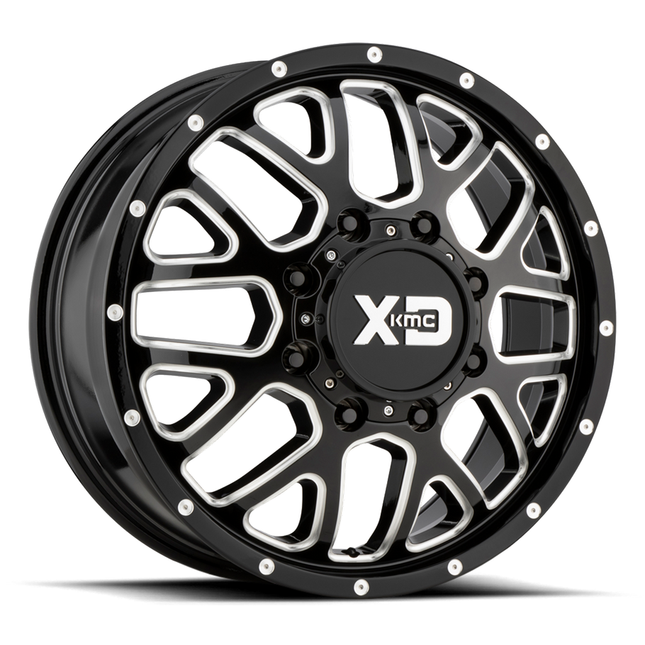 XD XD843 GRENADE DUALLY 20x8.25 ET127 8x210 154.30mm GLOSS BLACK MILLED - FRONT (Load Rated 1451kg)