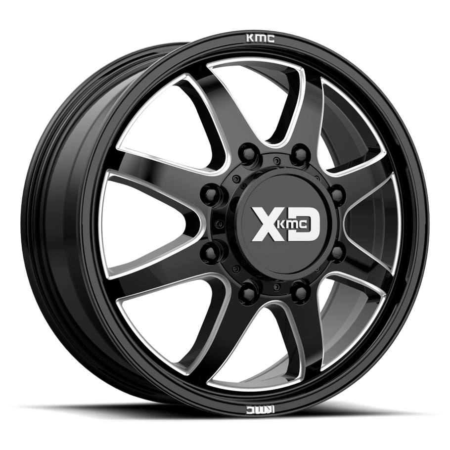 XD XD845 PIKE DUALLY 20x8.25 ET105 8x165.1 117.00mm GLOSS BLACK MILLED - FRONT (Load Rated 1451kg)