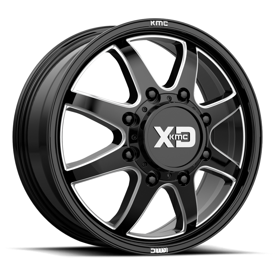 XD XD845 PIKE DUALLY 22x8.25 ET105 8x210 154.30mm GLOSS BLACK MILLED - FRONT (Load Rated 1451kg)