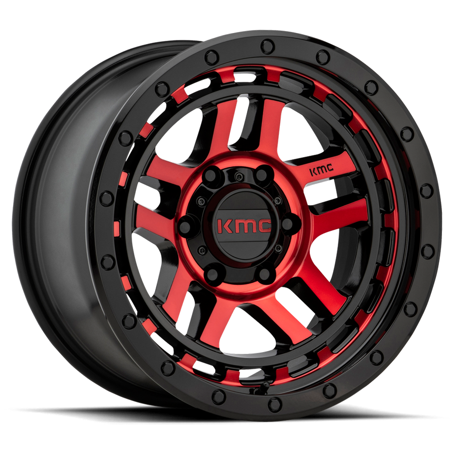 KMC KM540 RECON 17x9 ET-12 5x127 78.10mm GLOSS BLACK MACHINED W/ RED TINT (Load Rated 1134kg)