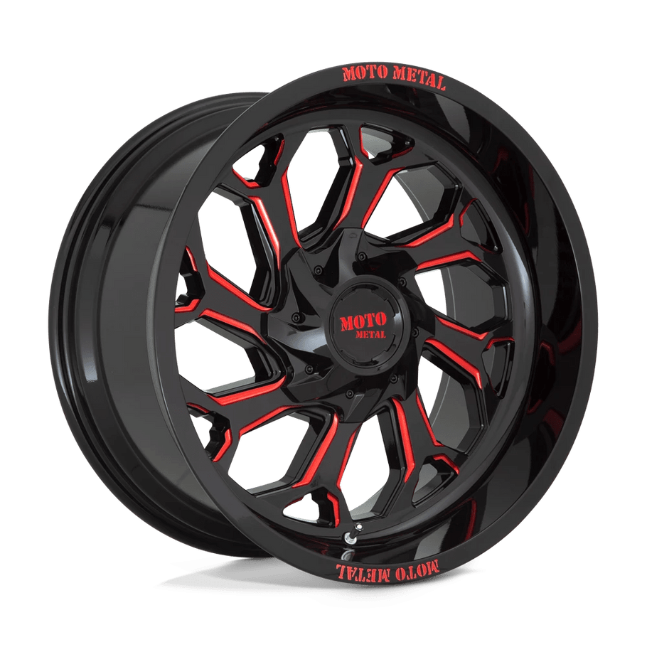 Moto Metal MO999 22x12 ET-44 5x127/139.7 78.10mm GLOSS BLACK MILLED W/ RED TINT (Load Rated 1134kg)