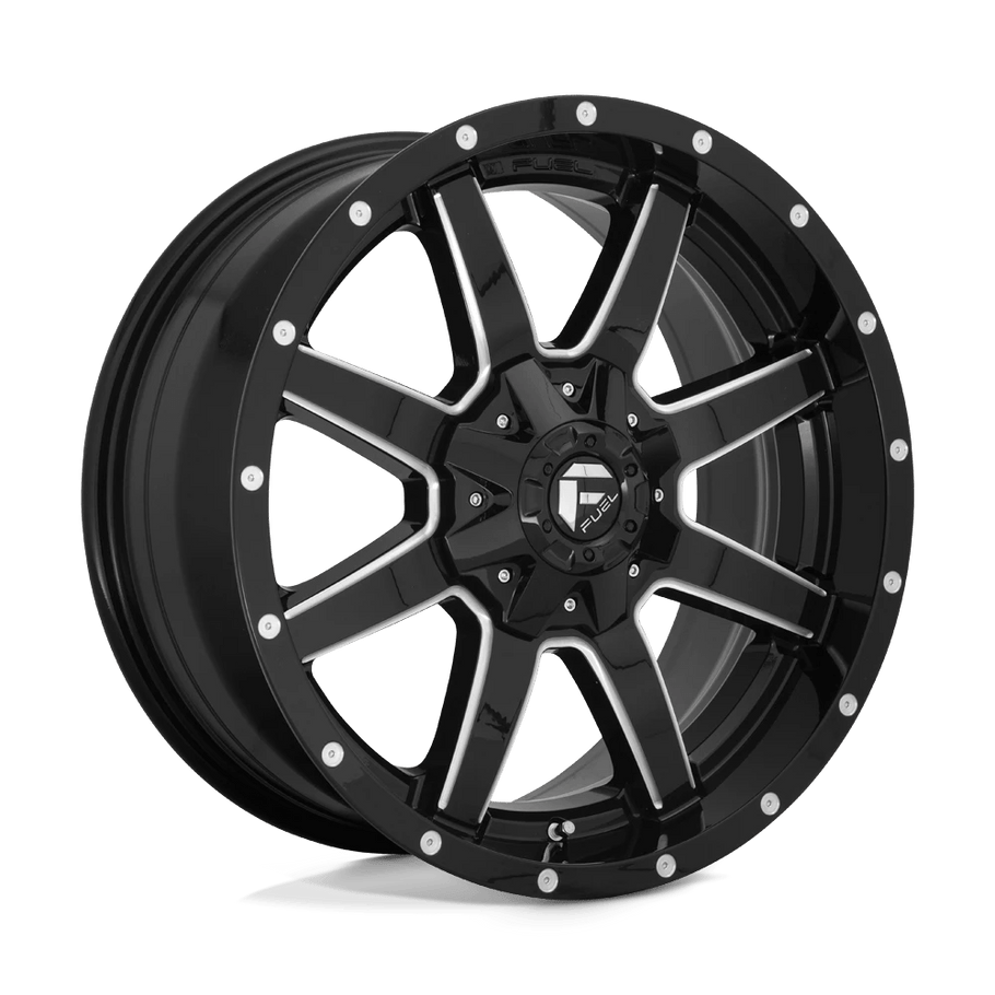 Fuel D610 MAVERICK 18x9 ET1 8x165.1 125.10mm GLOSS BLACK MILLED (Load Rated 1678kg)