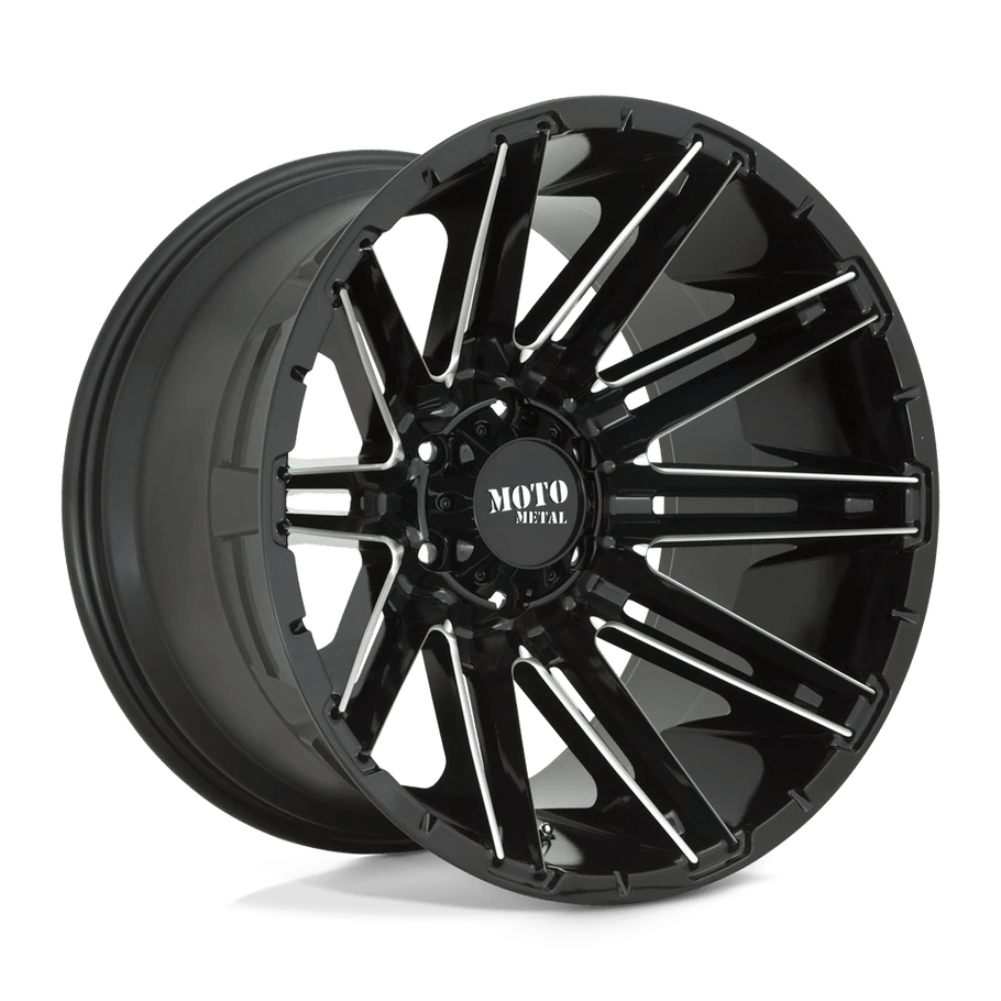 Moto Metal MO998 KRAKEN 20x12 ET-44 8x165.1 125.10mm GLOSS BLACK MILLED (Load Rated 1651kg)