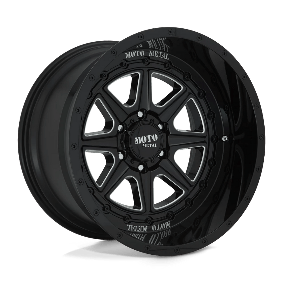 Moto Metal MO801 PHANTOM 20x10 ET-18 5x140 78.10mm GLOSS BLACK MILLED (Load Rated 1134kg)