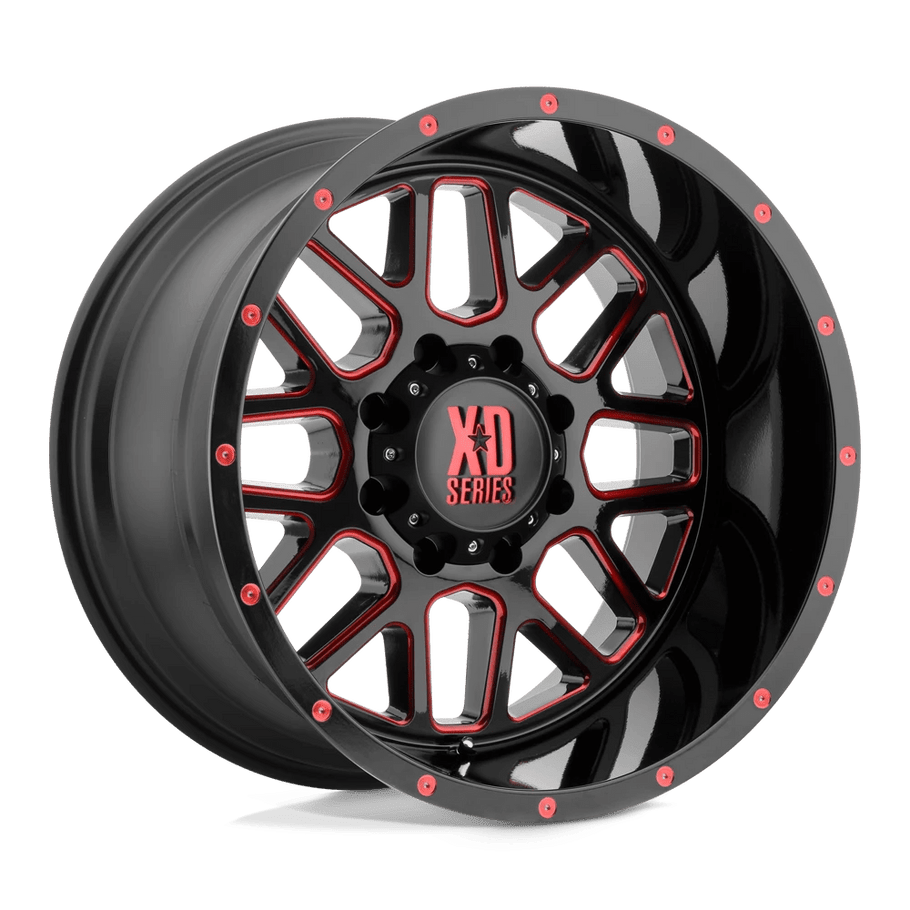 XD XD820 GRENADE 20x9 ET18 6x139.7 106.10mm SATIN BLACK MILLED W/ RED TINTED CLEAR COAT (Load Rated 1134kg)
