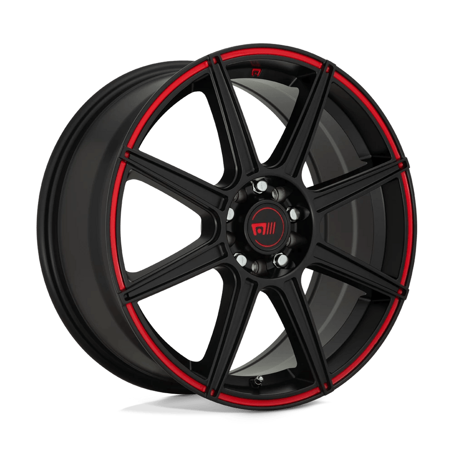 Motegi Racing MR142 CS8 18x8 ET45 5x108/114.3 72.56mm SATIN BLACK W/ RED STRIPE (Load Rated 760kg)