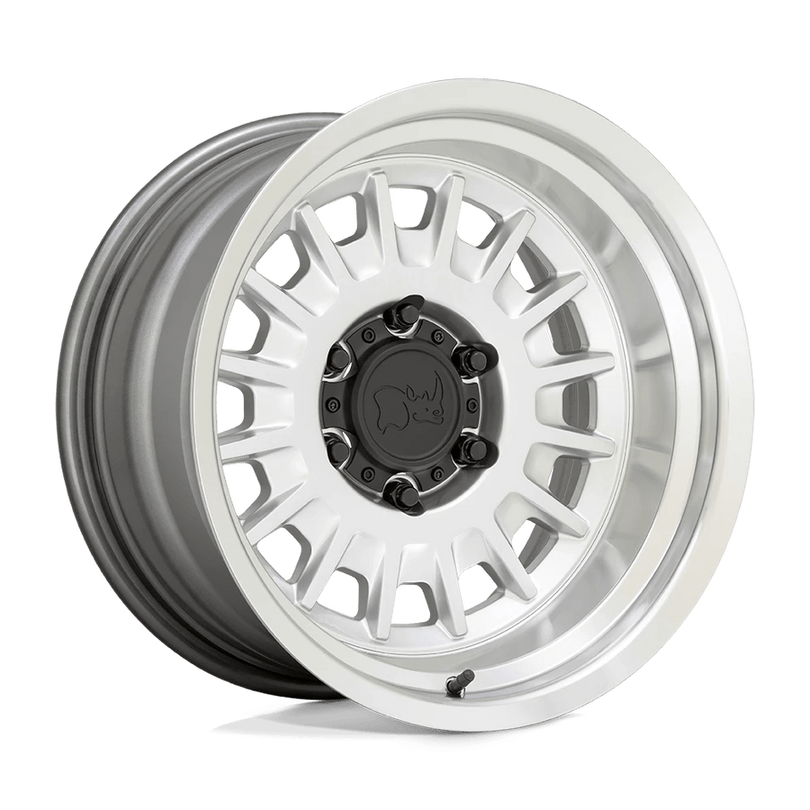 Black Rhino ALISO 17x8 ET0 6x139.7 106.10mm GLOSS SILVER W/ MIRROR CUT FACE & LIP (Load Rated 1043kg)