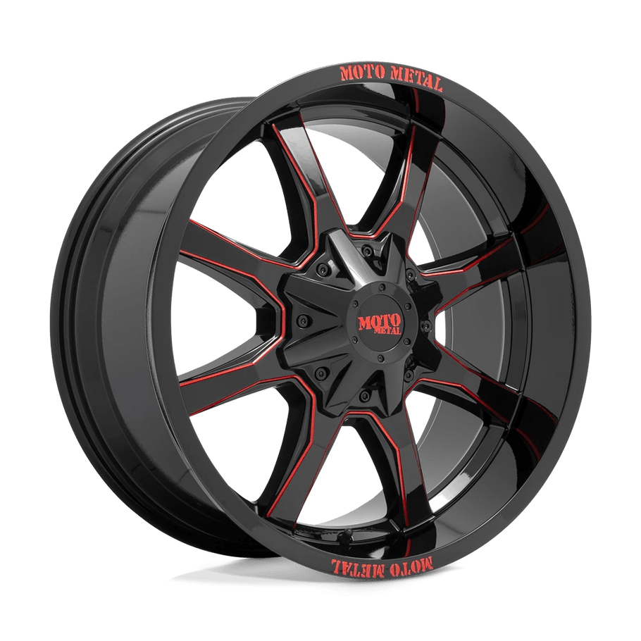 Moto Metal MO970 20x9 ET0 8x170 125.10mm GLOSS BLACK MILLED W/ RED TINT & MOTO METAL ON LIP (Load Rated 1651kg)