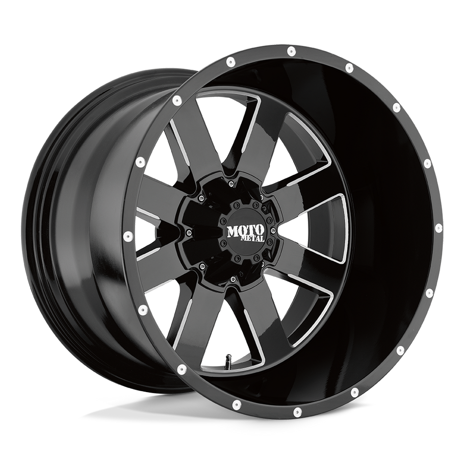 Moto Metal MO962 18x12 ET-44 8x165 125.10mm GLOSS BLACK MILLED (Load Rated 1651kg)