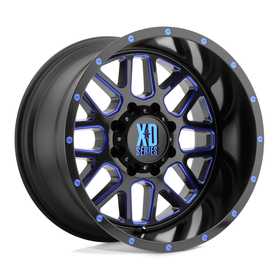 XD XD820 GRENADE 20x9 ET18 8x180 124.20mm SATIN BLACK MILLED W/ BLUE TINTED CLEAR COAT (Load Rated 1651kg)