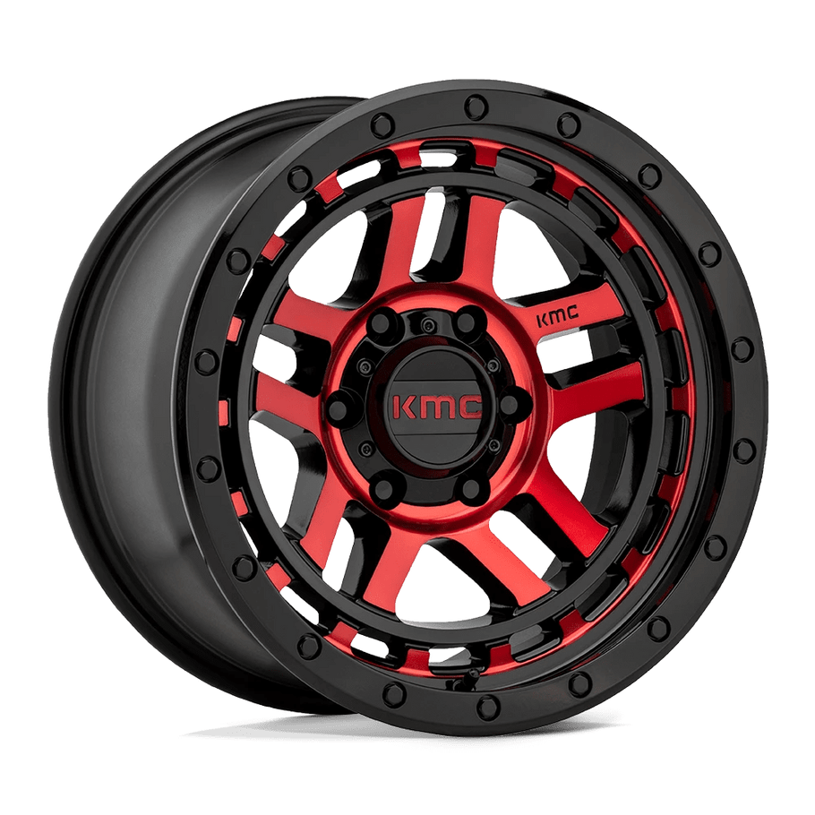 KMC KM540 RECON 17x9 ET-12 6x139.7 106.10mm GLOSS BLACK MACHINED W/ RED TINT (Load Rated 1134kg)