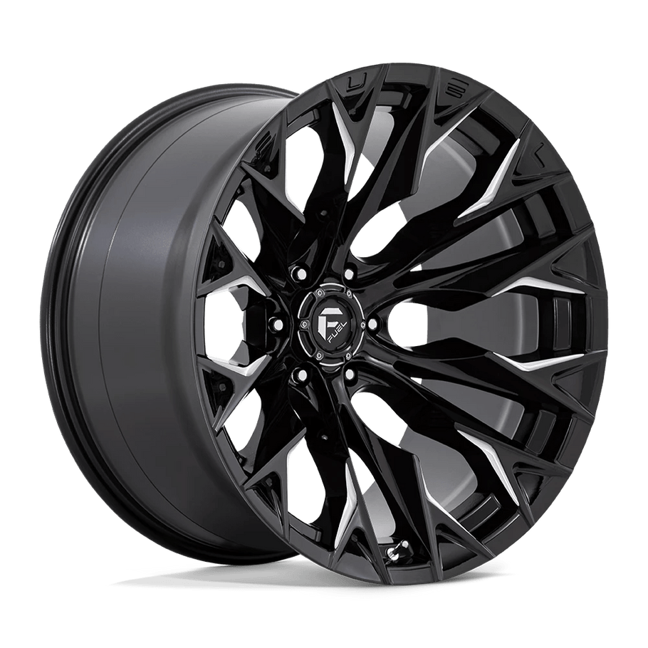 Fuel D803 FLAME 22x12 ET-44 6x139.7 106.10mm GLOSS BLACK MILLED (Load Rated 1134kg)