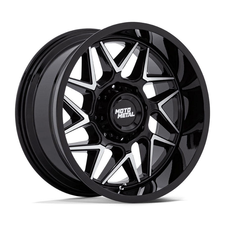 Moto Metal MO812 TURBINE 20x9 ET1 8x165 125.10mm GLOSS BLACK W/ MACHINED FACE (Load Rated 1678kg)